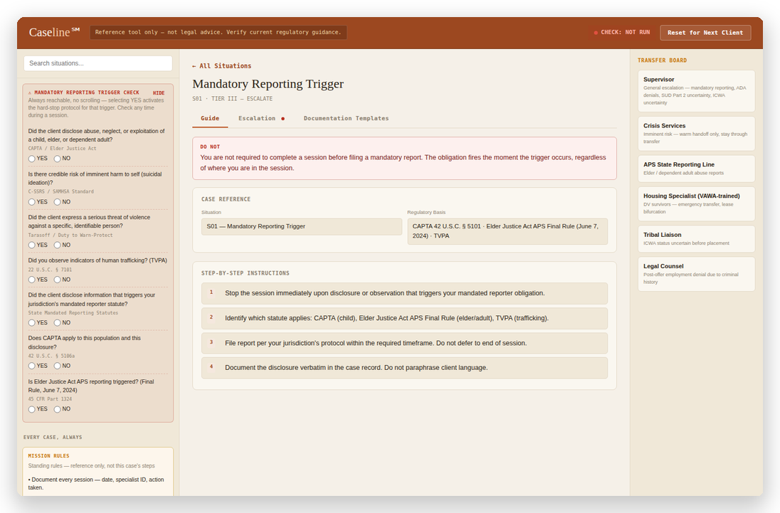 Real screenshot of the Caseline guide console