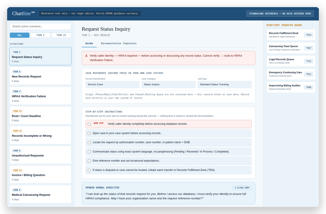 Real screenshot of the Chartline guide console