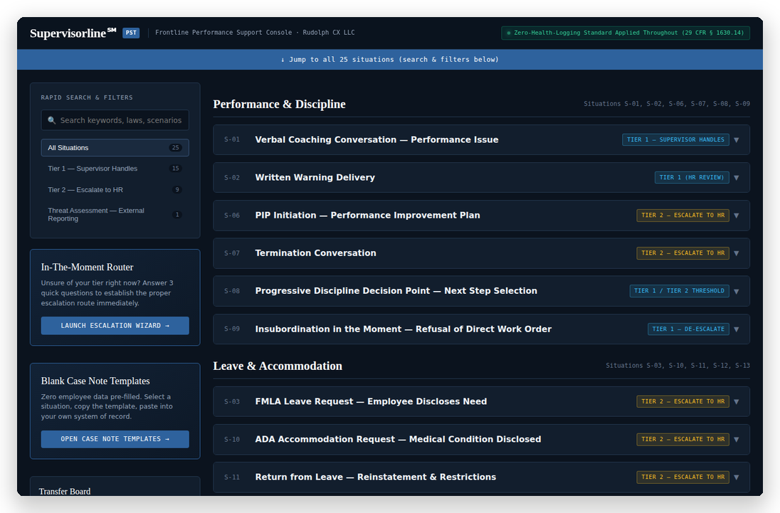 Real screenshot of the Supervisorline guide console